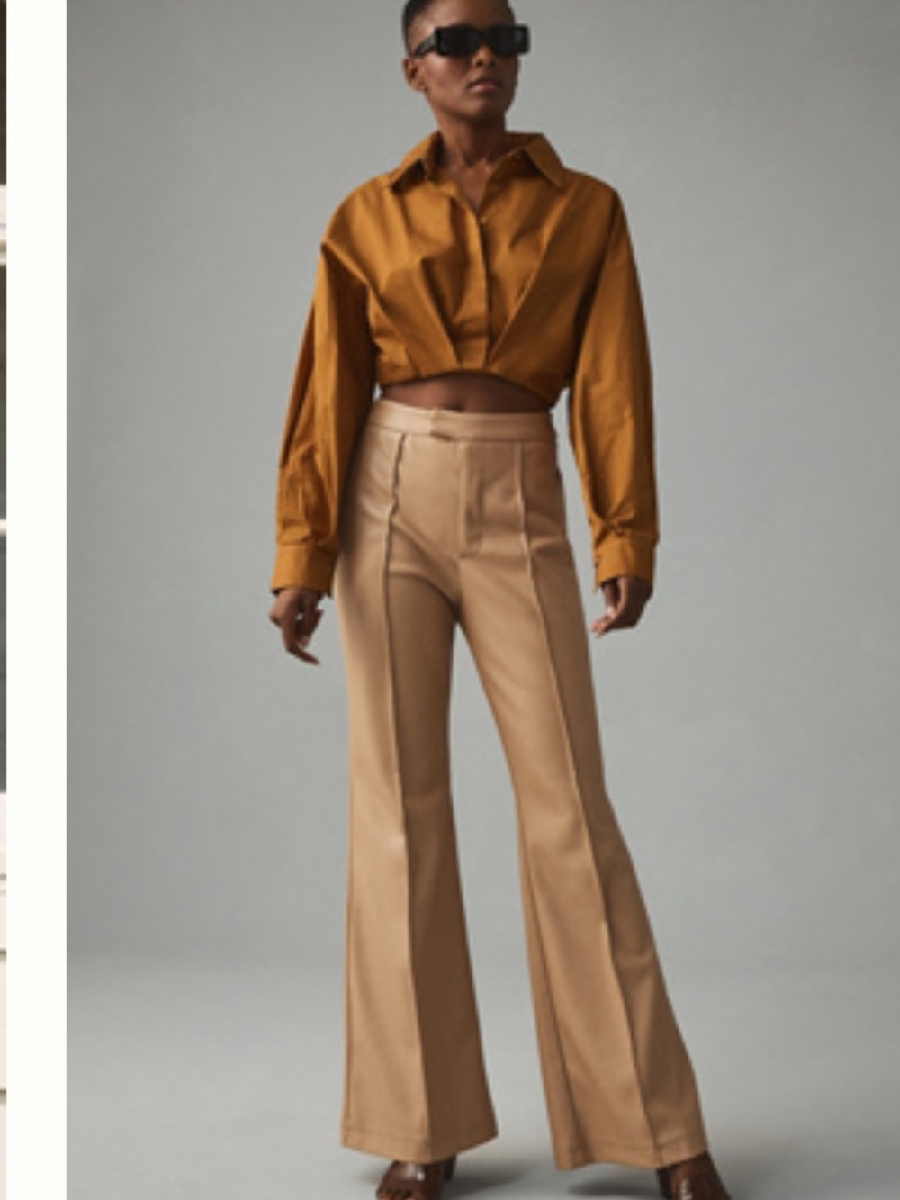 Anthropologie Avec Les Filles Vegan Leather High-Rise Flare Pants Size 10 Camel